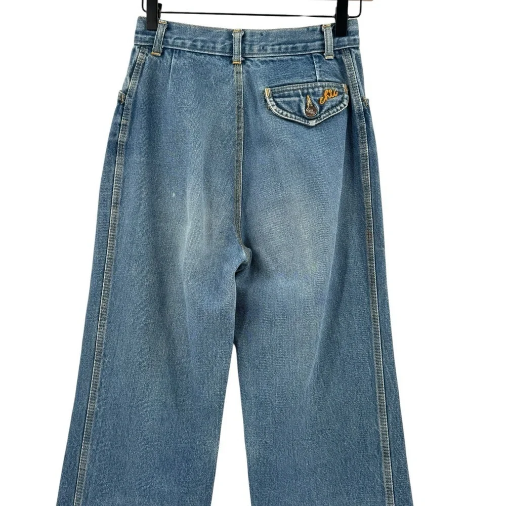 Vintage 70s Chic High Waisted Wide Leg Trouser Jeans 100% Cotton USA | 25
